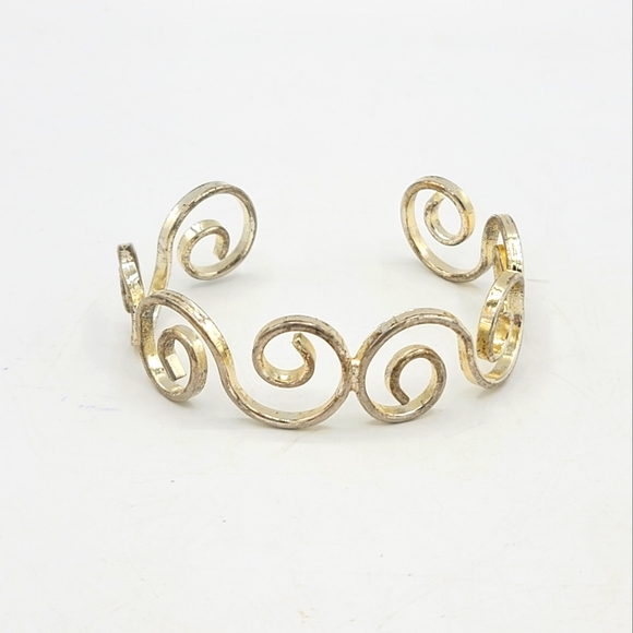 Best Silver tone Scroll Coil Curl Curlicue Whorl Spiral Cuff Bangle Bracelet Vtg - Picture 6 of 6